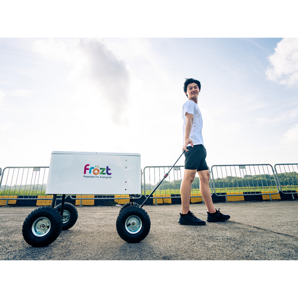 Frozt ice popsicles (ice cream alternative) four wheeled cart for parties and events.