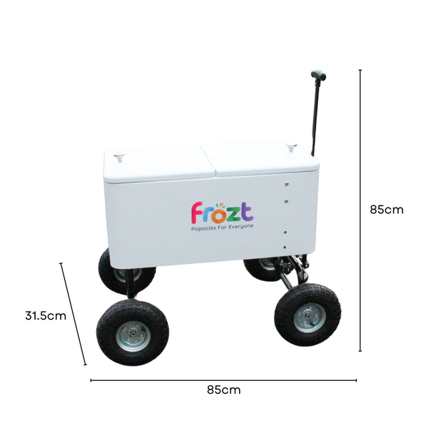 Frozt ice popsicles (ice cream alternative) four wheeled cart for parties and events.