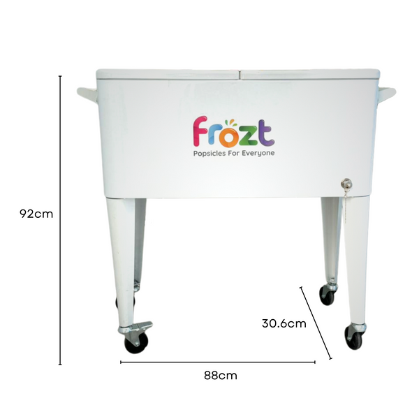 Frozt ice popsicles (ice cream alternative) white cart for parties and events.