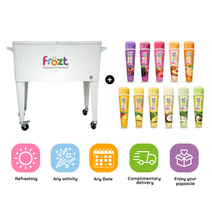 Benefits of ordering Frozt healthy ice popsicles (ice cream alternative) white cart for events and parties.