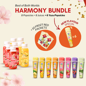 Harmony Bundle promotional image with popsicles and juices on a light background