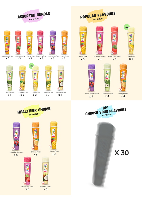 Product bundle with assorted, popular, healthier choice, and customizable poppers on a beige background.