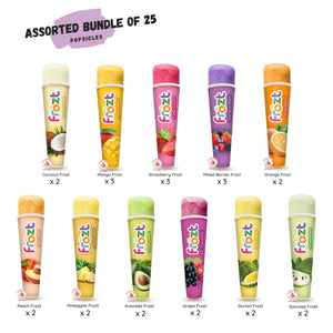 Assorted or Mixed Bundle of 25 Frozt ice popsicles (ice cream alternatives) fruit flavours.