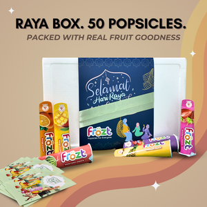 Frozt popsicles packaging with 'Selamat Hari Raya' message on a beige background