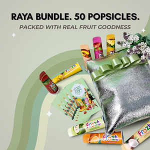 Popsicle bundle with packaging and decorative elements on a light green background